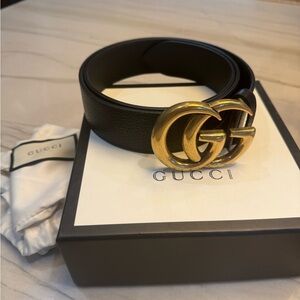 Gucci Black Belt with Gold GG Buckle